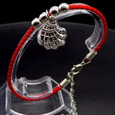 Bracelet red thread amulet against the evil eye with a pendant * Shell * metal color: silver, eco-silk thread with carabiner, length: 18cm + 4cm