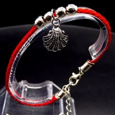 Bracelet red thread amulet against the evil eye with a pendant * Shell * metal color: silver, eco-silk thread with carabiner, length: 18cm + 4cm