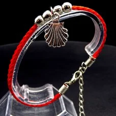 Bracelet red thread amulet against the evil eye with a pendant * Shell * metal color: silver, eco-silk thread with carabiner, length: 18cm + 4cm
