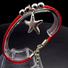 Bracelet red thread amulet against the evil eye with a pendant *Starfish* metal color: silver, eco-silk thread with carabiner, length: 18cm + 4cm