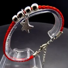 Bracelet red thread amulet against the evil eye with a pendant *Starfish* metal color: silver, eco-silk thread with carabiner, length: 18cm + 4cm