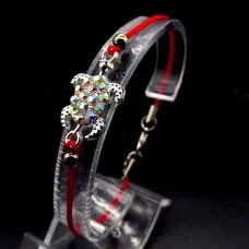 Charm bracelet red thread "Turtle" metal color: silver, size: 17-18cm+4