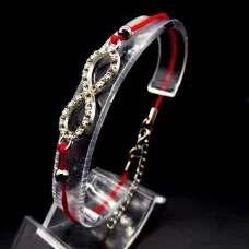 Charm bracelet red thread "Sign of infinity" metal color: silver, size: 17-18cm+4