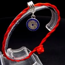 Bracelet red thread amulet against the evil eye with a pendant with rhinestones *Eye of Fatima* metal color: silver, size: universal 12-19cm
