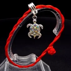 Bracelet red thread amulet against the evil eye with a pendant with rhinestones *Turtle* metal color: silver, size: universal 12-19cm