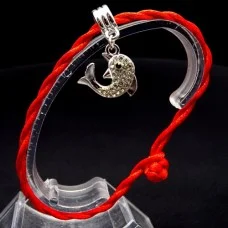 Bracelet red thread amulet against the evil eye with a pendant with rhinestones *Dolphin* metal color: silver, size: universal 12-19cm