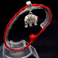 Bracelet red thread amulet against the evil eye with a pendant with rhinestones *Elephant* metal color: silver, size: universal 12-19cm