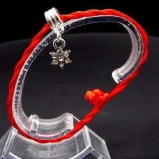Bracelet red thread amulet against the evil eye with a pendant with rhinestones *Asterisk* metal color: silver, size: universal 12-19cm