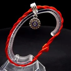 Bracelet red thread amulet against the evil eye with a pendant with rhinestones *Eye of Fatima* metal color: silver, size: universal 12-19cm