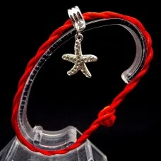 Bracelet red thread amulet against the evil eye with a pendant with rhinestones *Sea star* metal color: silver, size: universal 12-19cm