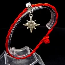 Bracelet red thread amulet against the evil eye with a pendant with rhinestones *Guiding star* metal color: silver, size: universal 12-19cm