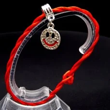 Bracelet red thread amulet against the evil eye with a pendant with rhinestones *smiley* metal color: silver, size: universal 12-19cm