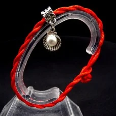 Bracelet red thread amulet against the evil eye with a pendant with rhinestones *Pearl shell* metal color: silver, size: universal 12-19cm