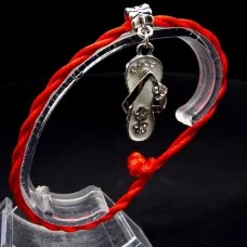Bracelet red thread amulet against the evil eye with a pendant with rhinestones *slippers* metal color: silver, size: universal 12-19cm