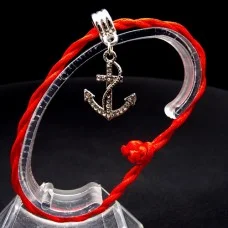 Bracelet red thread amulet against the evil eye with a pendant with rhinestones *Anchor* metal color: silver, size: universal 12-19cm