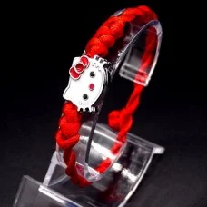 Bracelet red thread amulet against evil eye with pendant *Kitten* metal color: silver, size: universal 12-17cm