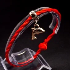 Bracelet red thread amulet against the evil eye with a pendant *Dolphin* plastic color: gold, size: universal 12-19cm