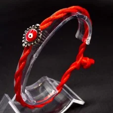 Bracelet red thread amulet against evil eye with pendant *Eye of Fatima* metal color: silver, size: universal 12-19cm