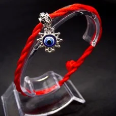 Bracelet red thread amulet against the evil eye with a pendant with rhinestones *Eye of Fatima* metal color: silver, size: universal 12-19cm