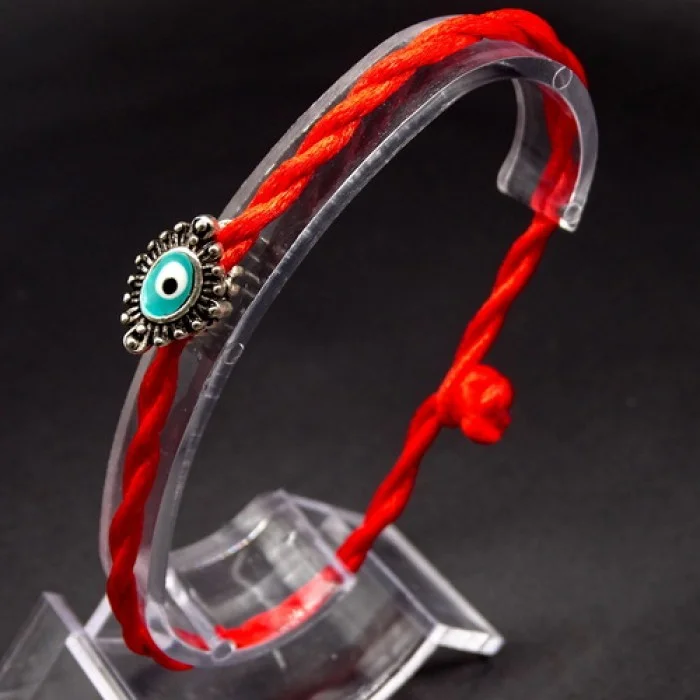 Bracelet red thread amulet against evil eye with pendant *Eye of Fatima* metal color: silver, size: universal 12-19cm