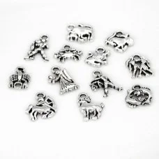 Metal pendants "Zodiac Signs" metal color: antique silver, per set-12pcs.