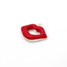 Metal pendant "Lips" metal color: silver with colored enamel