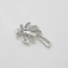 Metal pendant "Palm tree" metal color: silver, rhinestone color: crystal