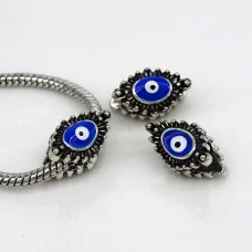 Metal bead "Charm" Color: Antique silver with blue eye, Size: 15x10x10mm, Hole 5mm