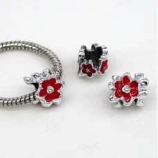 Metal bead "Charm" With enamel, Red flower, Size: 11x10mm, Hole 5mm