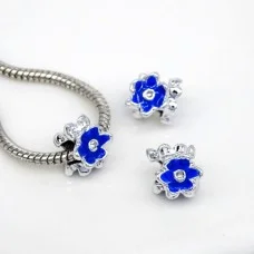 Metal bead "Charm" With enamel, Blue flower, Size: 11x10mm, Hole 5mm