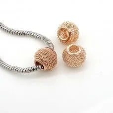 Euro Bead Charms Metal, Cylinder, Metal Color: Red Gold, Size: 12x10mm, Hole: 5mm