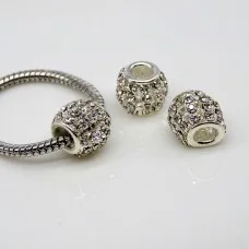 Eurobead Charms Alloy + Strass, Barrel, Color: Silver, Strass Color: Crystal, Size: 11x10mm, Hole 4.5mm