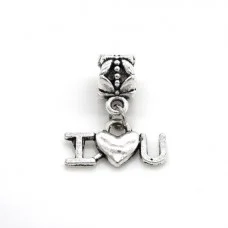 Metal bead charm "I Love You"